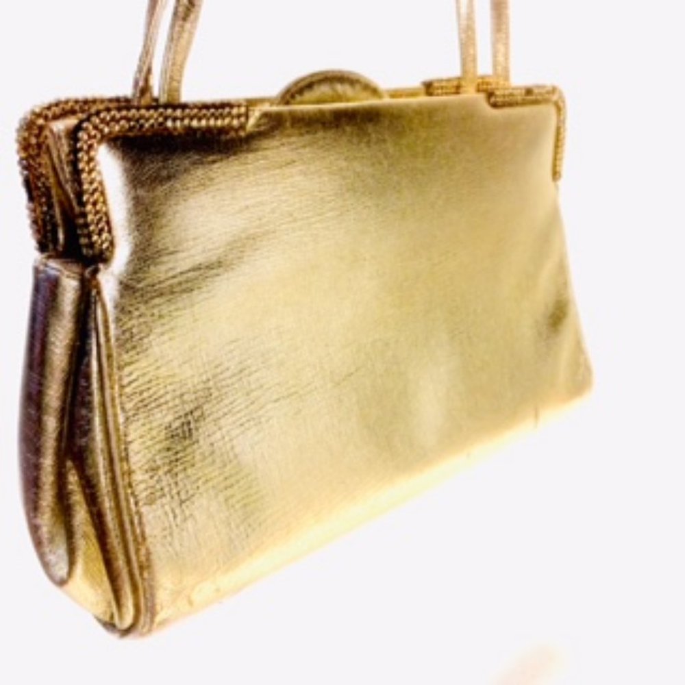 Judith Leiber Gold Leather 60’s Evening Handbag